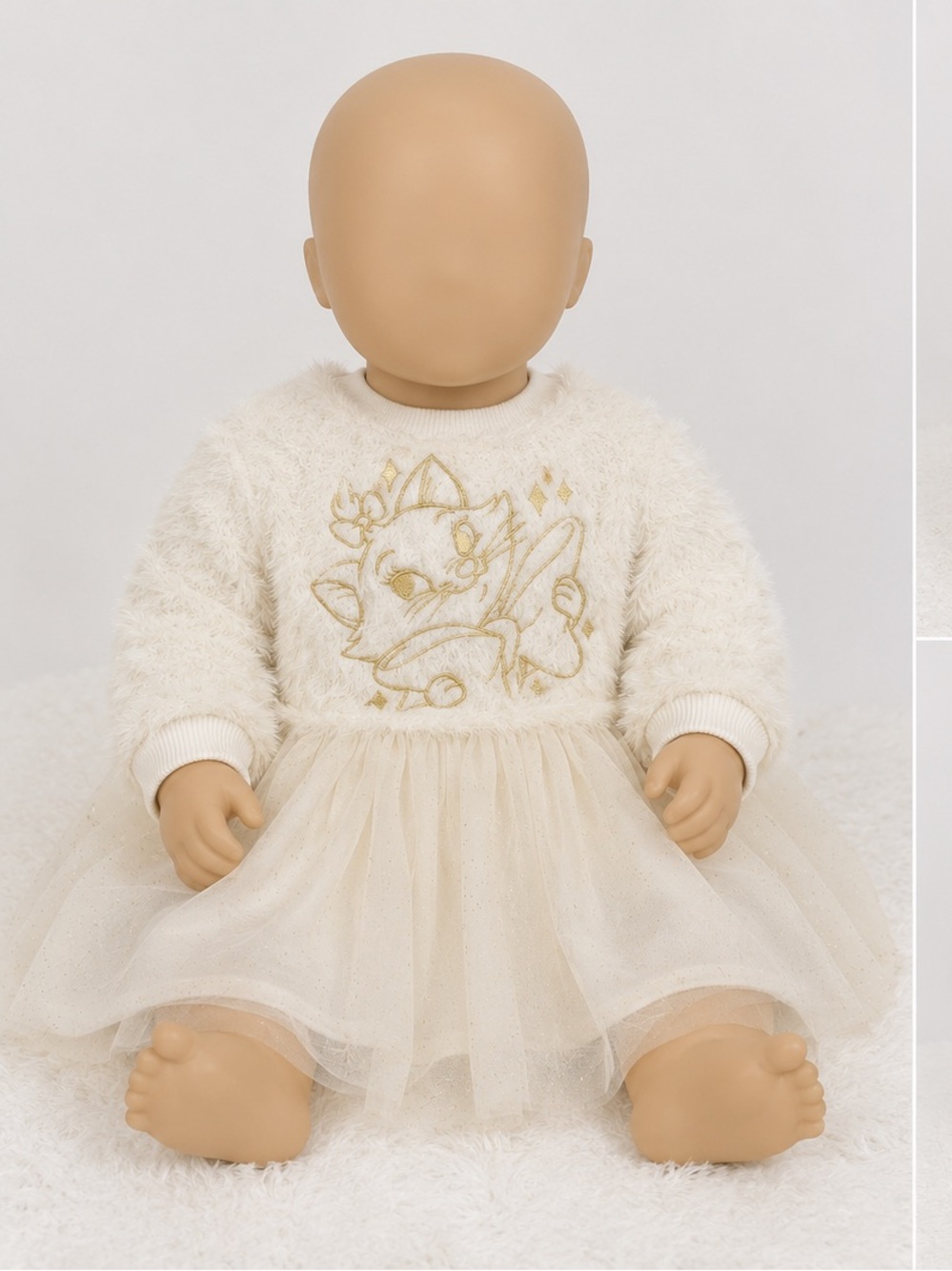 Disney White and Gold Bambi Fuzzy Tulle Dress